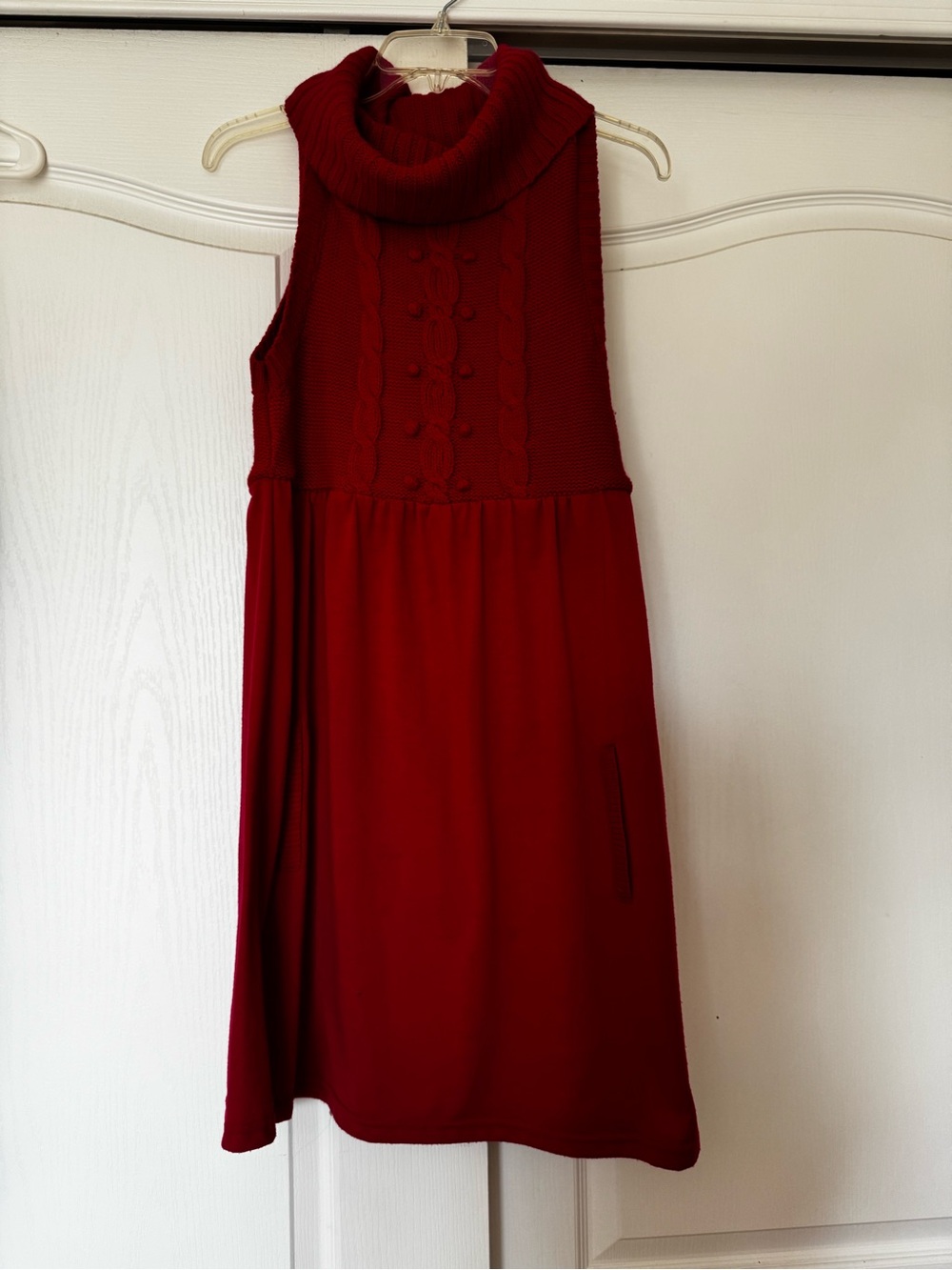 Sleeveless Red Turtleneck Knit A-Line Dress